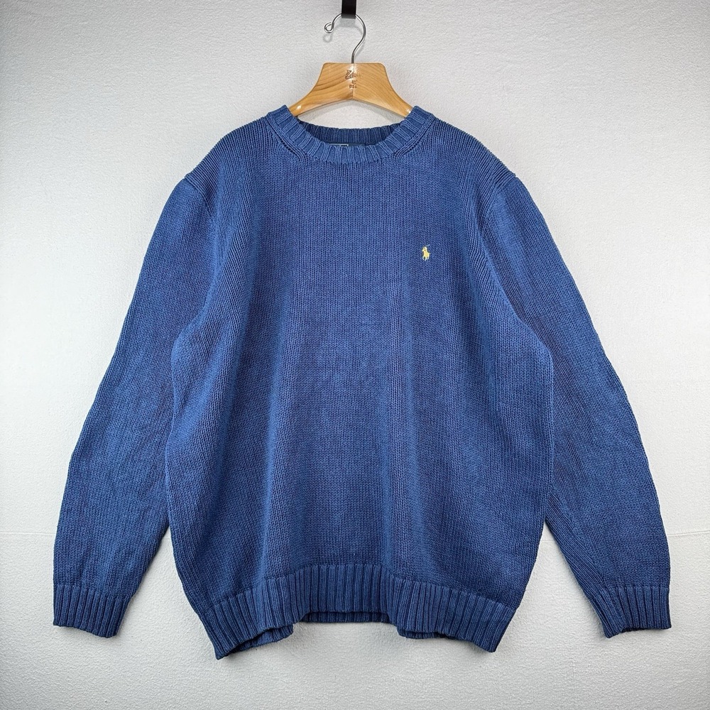 90's Vintage Polo Ralph Lauren Sweater Men's 3XLT Blue Knit Cotton